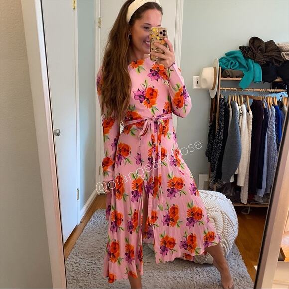 MSGM Milano Pink Floral Long Sleeve Maxi Dress S/M - Picture 2 of 13